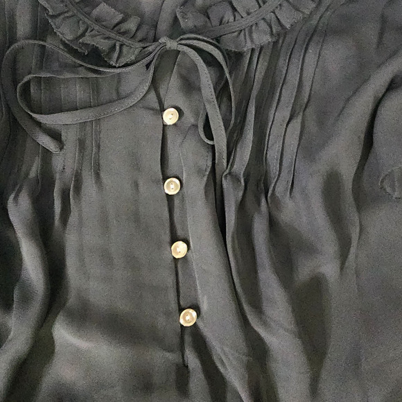 NWT Lane Bryant Womens Split Neck Popover Blouse Black Sheer Ruffle Pleated 18 - Picture 9 of 14